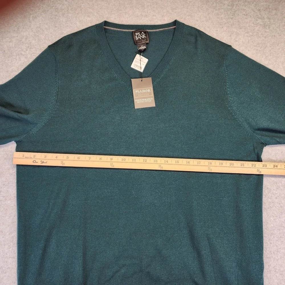 Jos A Bank Traveler‎ Mens XLT 100% Merino Wool V Neck Green Sweater Classic